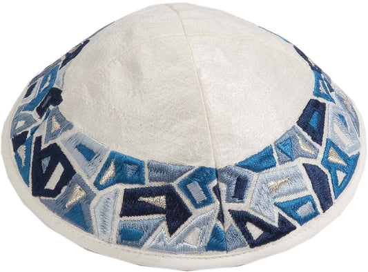 כיפה - רקמה - גיאומטרי כחול