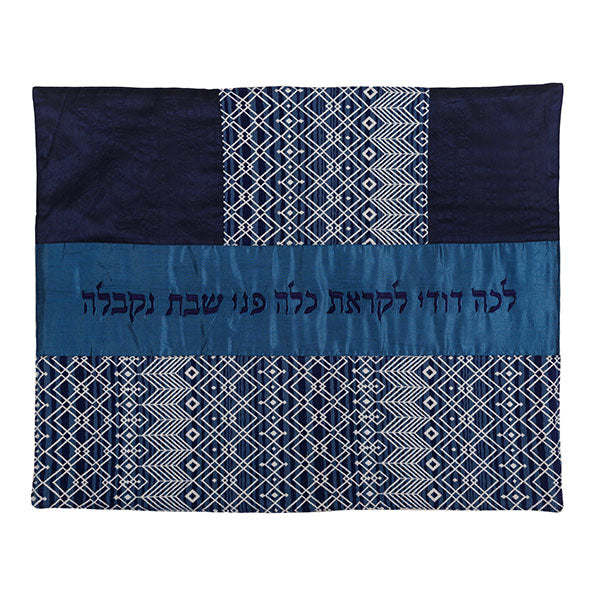 כיסוי פלטה - קולאז' בדים - כחול ולבן