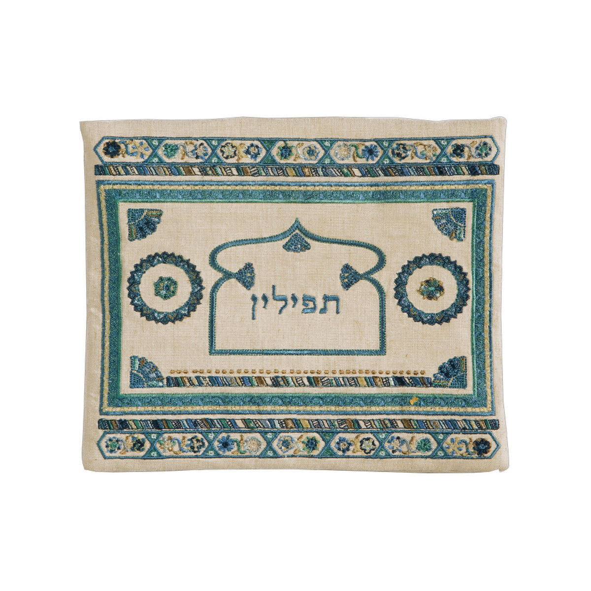 תיק תפילין - פשתן + רקמה - כחול