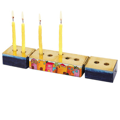 חנוכיה + נרות שבת - עץ - ירושלים
