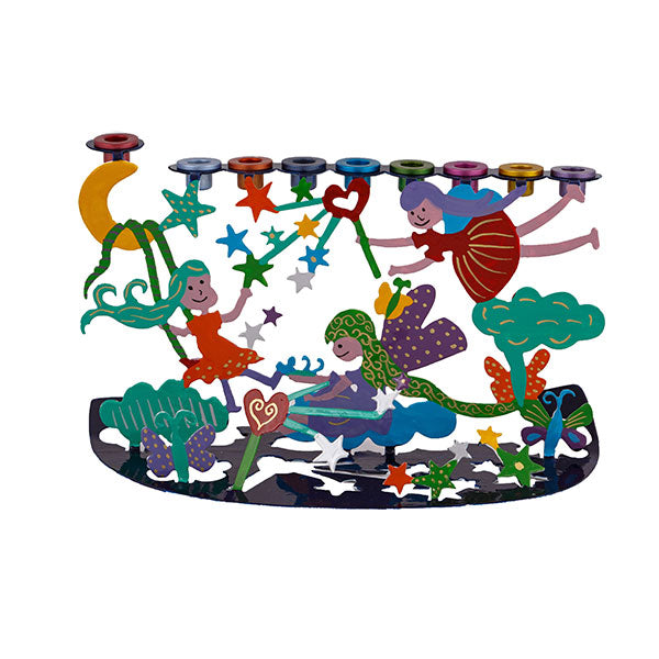 Children's Hanukkah Menorah - Laser Cut + Hand Painted - Fairies