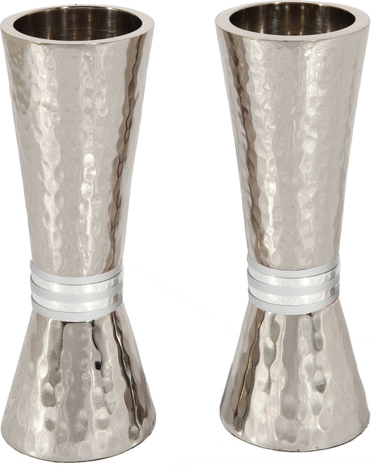 Candlesticks - Hammer Work + Rings - Silver