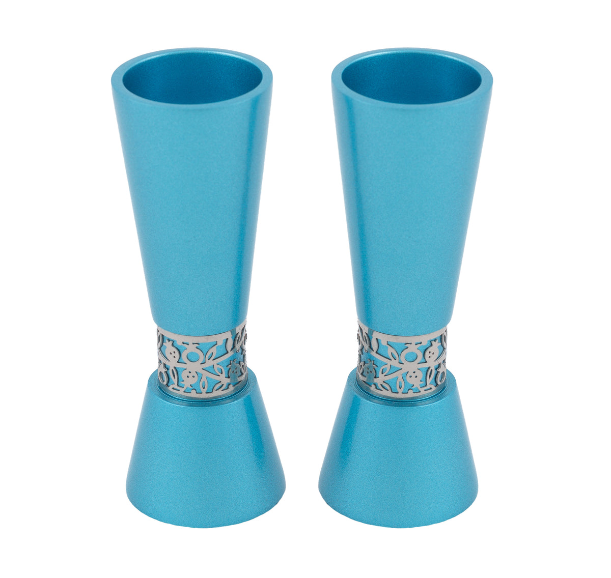 Large Candlesticks + Metal Cutout Pomegranates- Turquoise