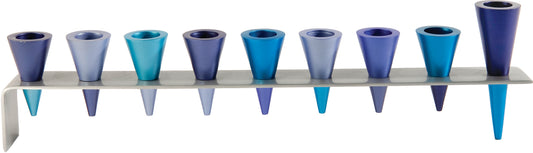 Hanukkah Menorah - Metal Strip + Cone - Blue