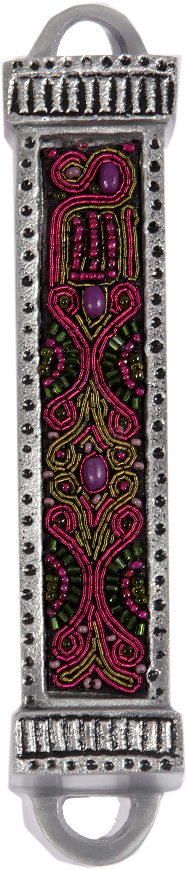 Mezuzah Metal + Embroidery - Purple