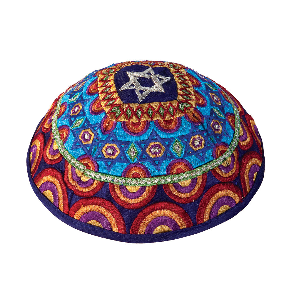 כיפה רקמה מלאה - מגן דוד - צבעוני