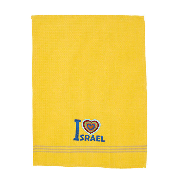 מגבת מטבח + רקמה 60×45 ס״מ לב + ISRAEL - צהוב
