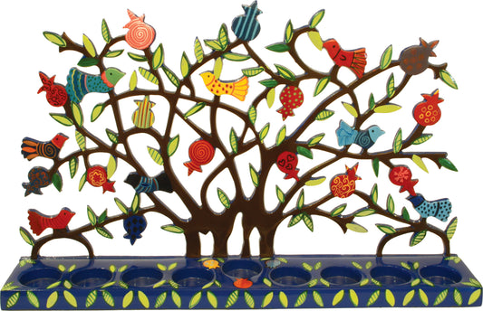 Large Laser Cut Hanukkah Menorah - T-light - Pomegranates