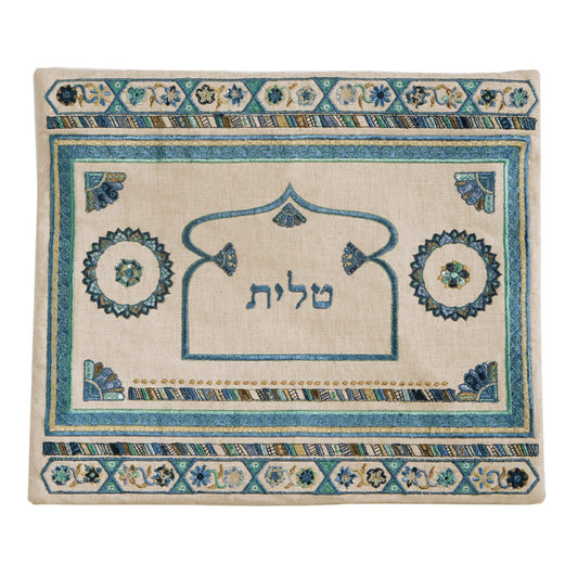 תיק טלית - פשתן + רקמה - כחול