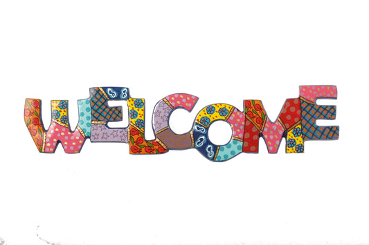 מתלה קיר מתכת + ציור יד - WELCOME