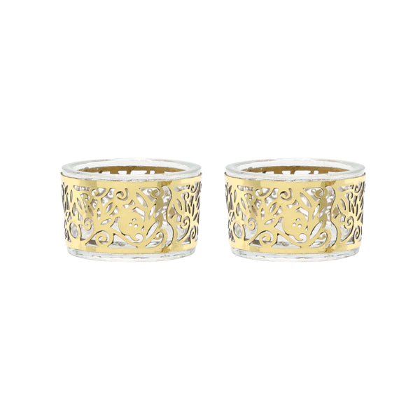 T-lite Holders - Glass + Metal Cutout - Pomegranates Brass