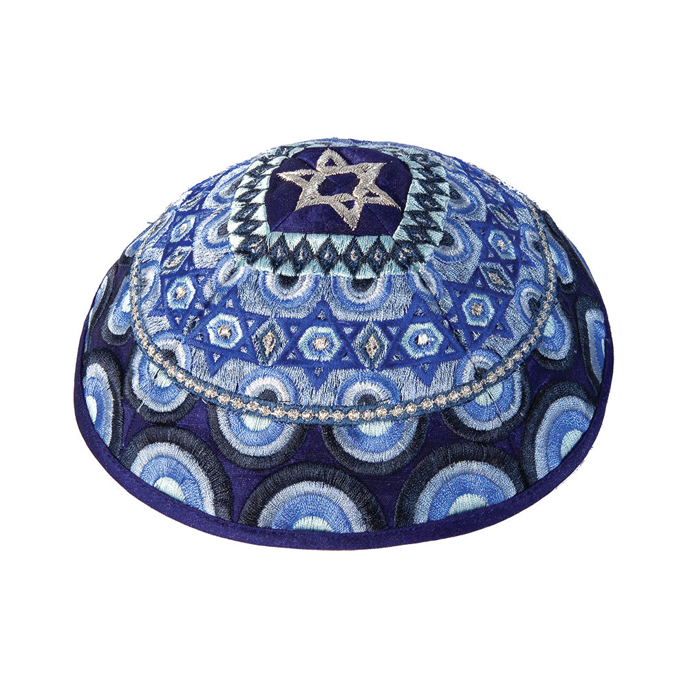 כיפה רקמה מלאה - מגן דוד - כחול