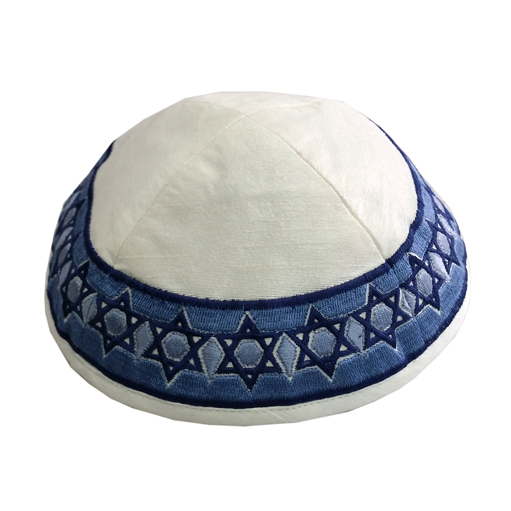 כיפה רקמה - מגן דוד - כחול + לבן