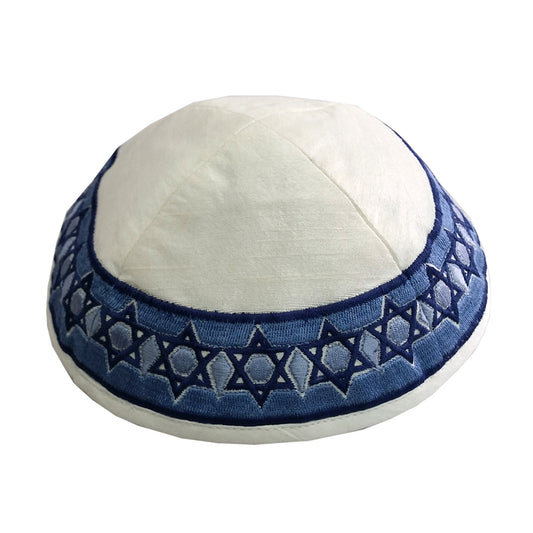 כיפה רקמה - מגן דוד - כחול + לבן