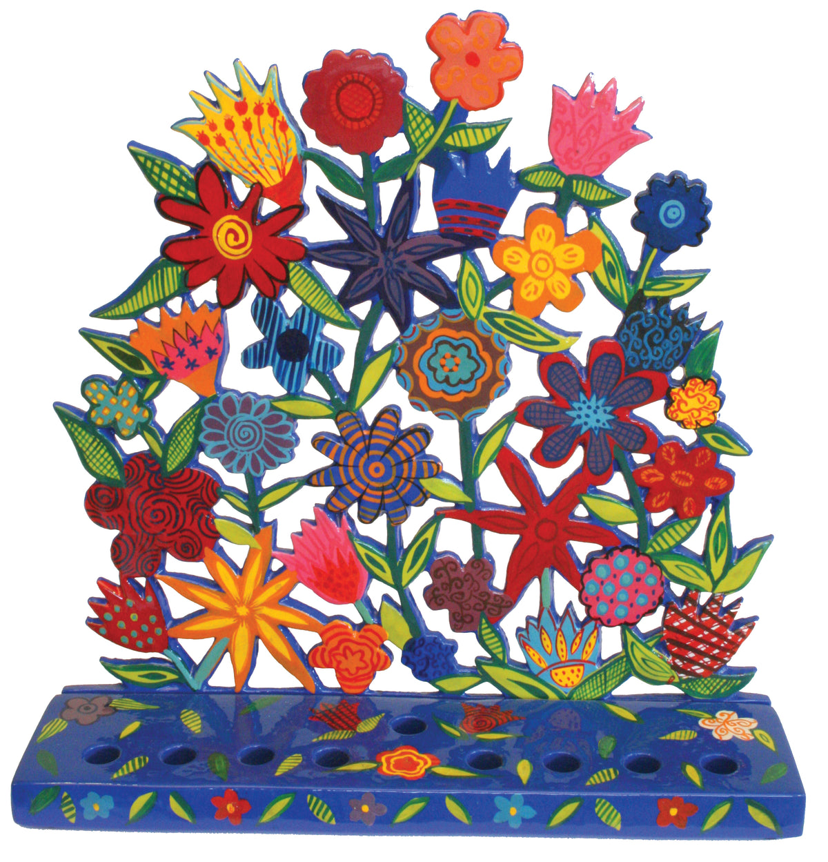 Hanukkah Menorah - Hand Painted Laser Cut - Flowers