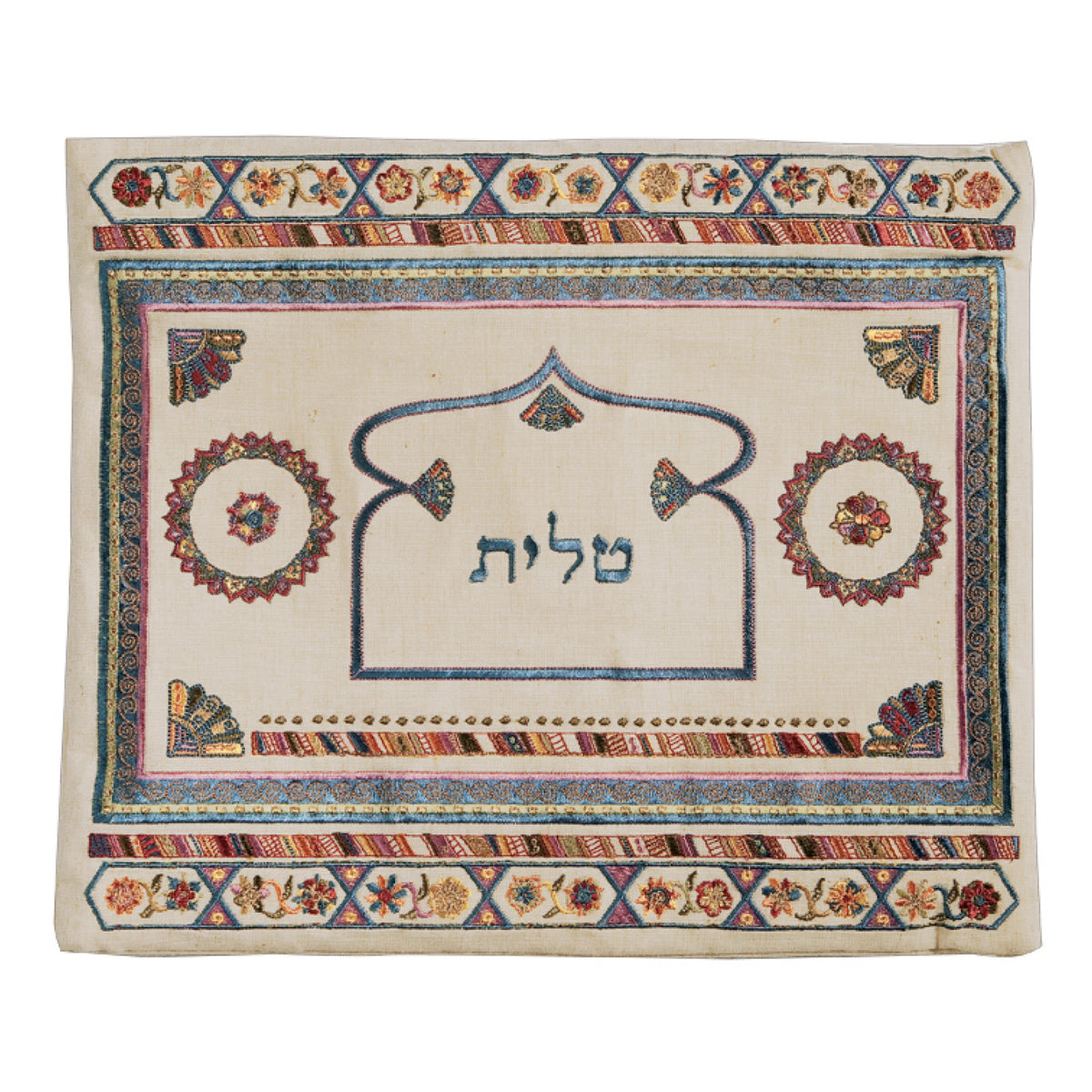 תיק טלית - פשתן + רקמה - בהיר