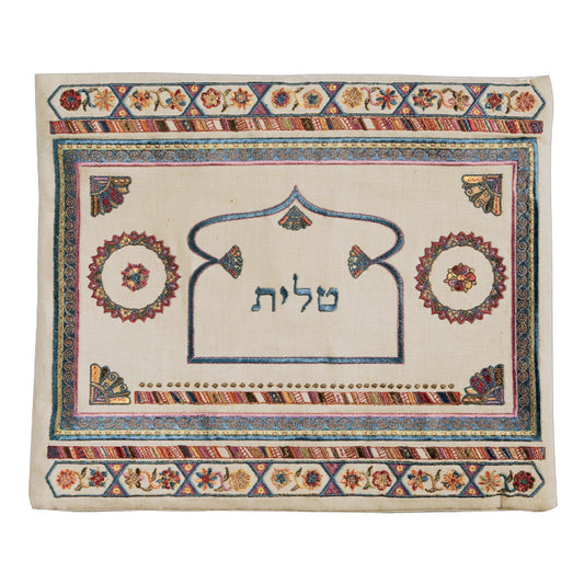 תיק טלית - פשתן + רקמה - בהיר