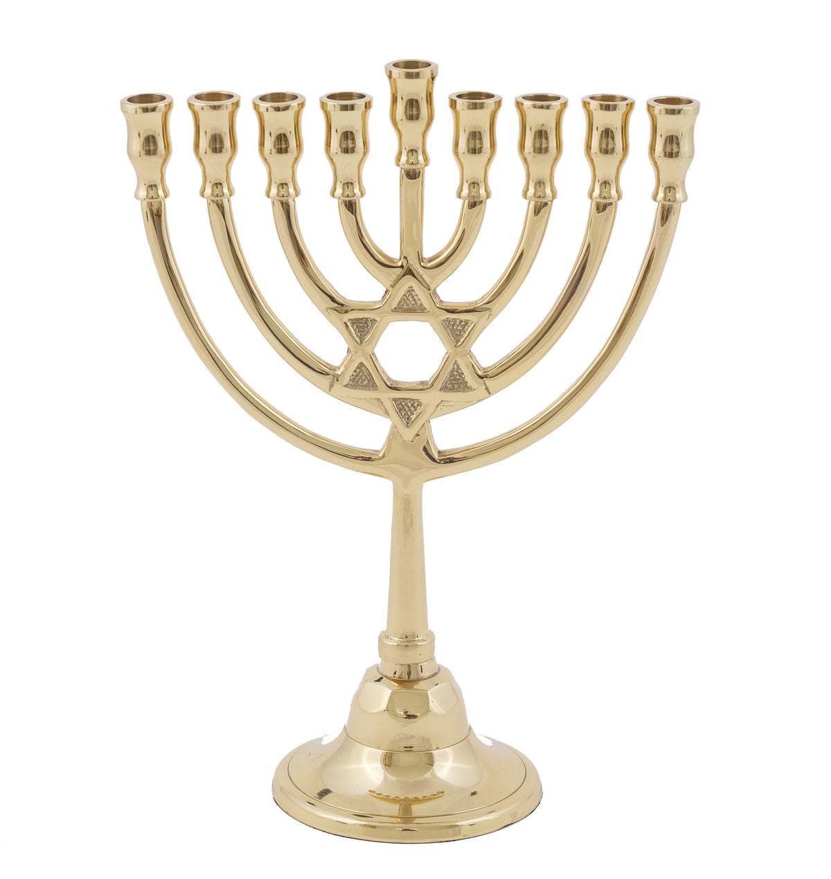 חנוכיה נחושת קלאסית - 22 ס״מ - מגן דוד באמצע