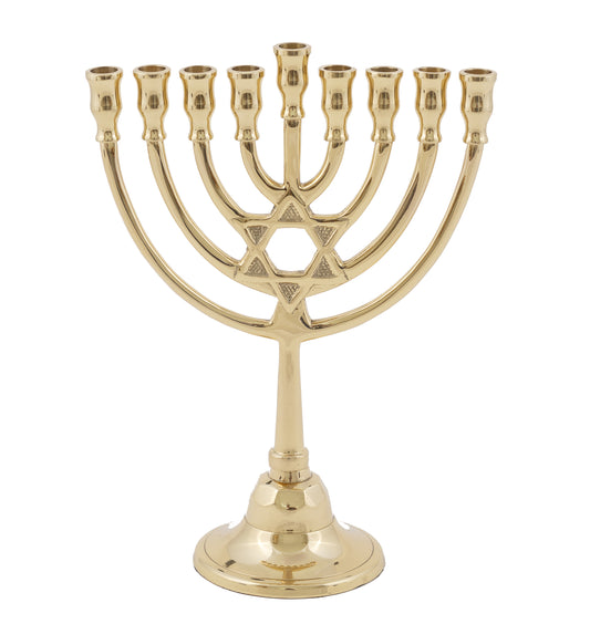 Classic Hanukkah Menorah - Bronze - Magen David in Middle