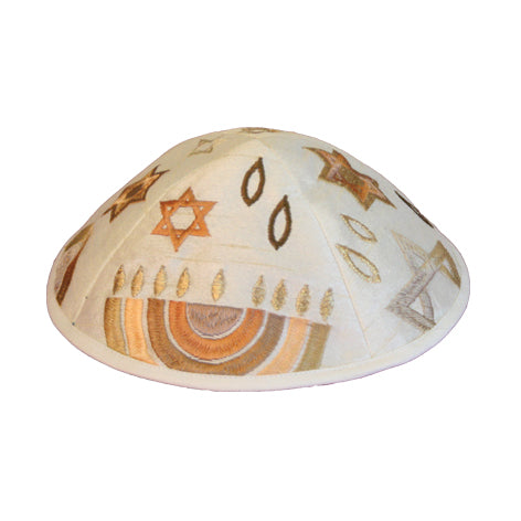 כיפה רקמה - מנורה זהב