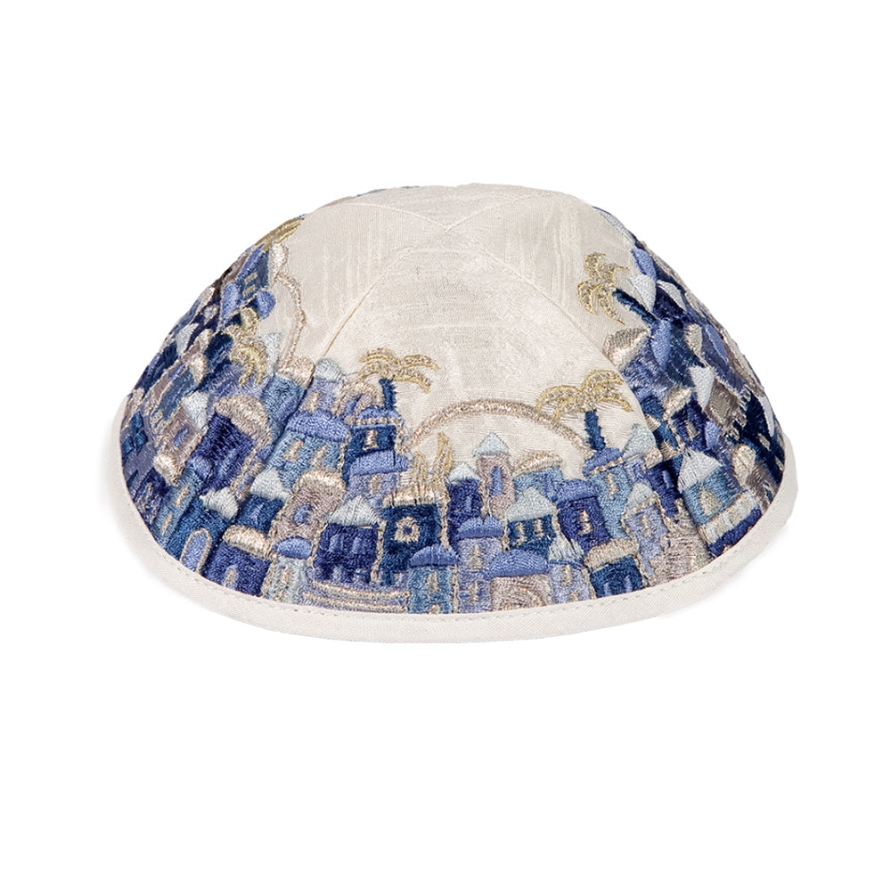 כיפה רקמה - ירושלים מלא - כחול