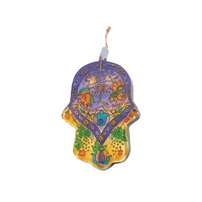 Small Glass Hand Painted Hamsa - Menorah