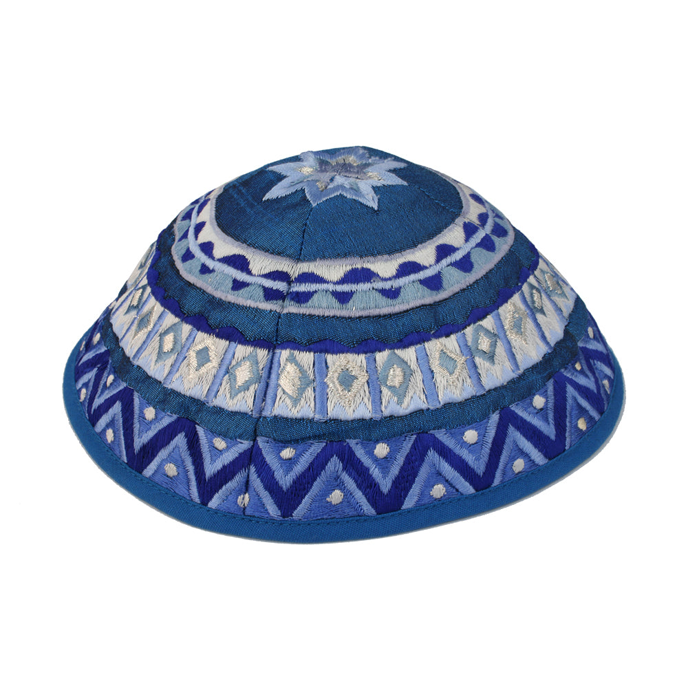 כיפה רקמה - מופשט כחול