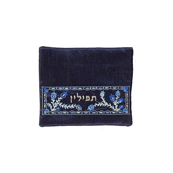 תיק תפילין - רקמת מכונה - רימונים - כחול