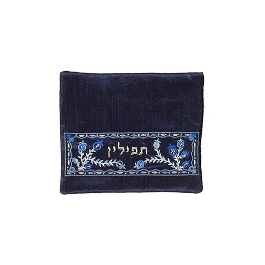 תיק תפילין - רקמת מכונה - רימונים - כחול