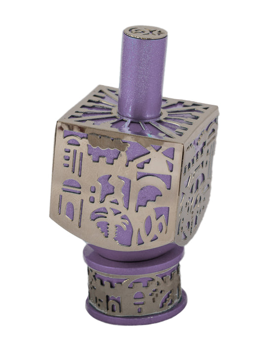 Large Dreidl + Metal Cutout - Jerusalem - Purple