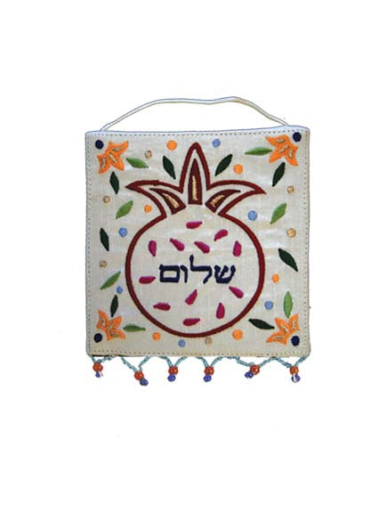 מתלה לקיר מבד רימון + שלום-עברית 10×10 ס״מ