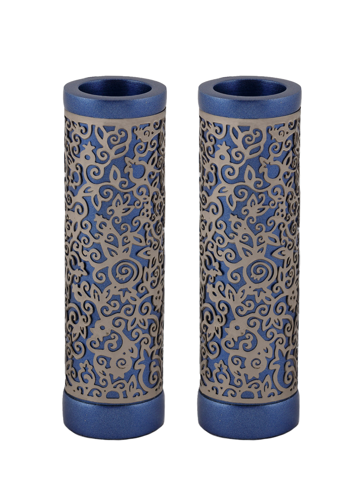 Round Candlesticks + Metal Cutout - Blue