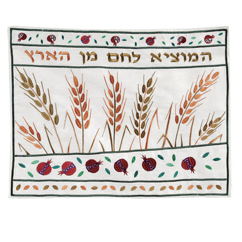 כיסוי חלה רקמה - שיבולים- כהה