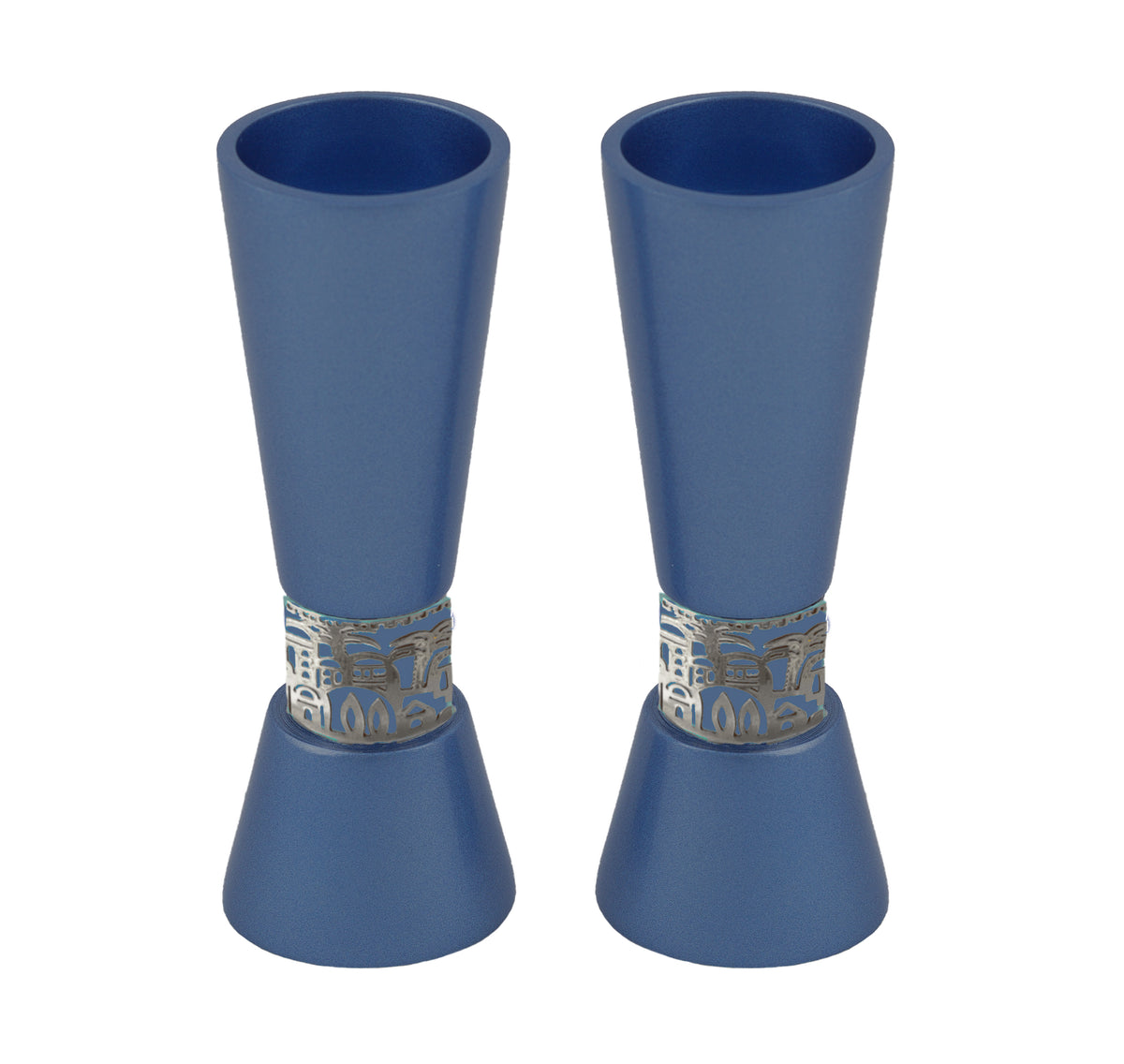 Large Candlesticks + Metal Cutout Jerusalem - Blue