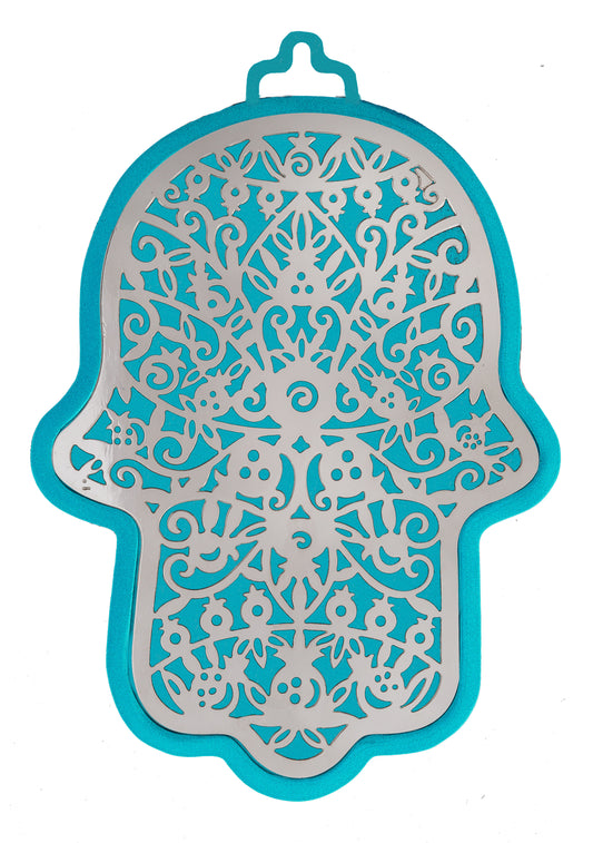 Large Turquoise Hamsa + Metal Cutout - Pomegranates