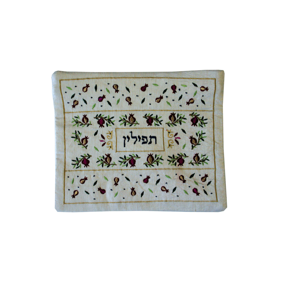 תיק תפילין - רקמת מכונה - רימונים מפוזר - לבן