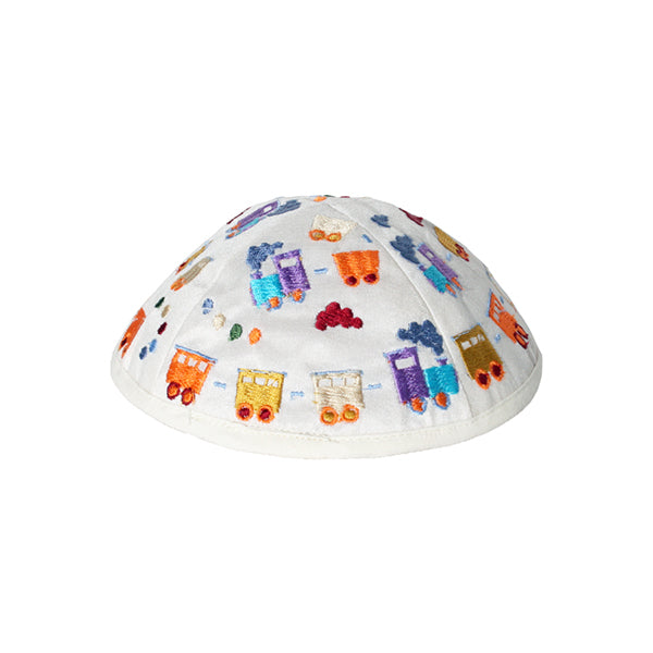 Kippah - Embroidered - Children - Trains White