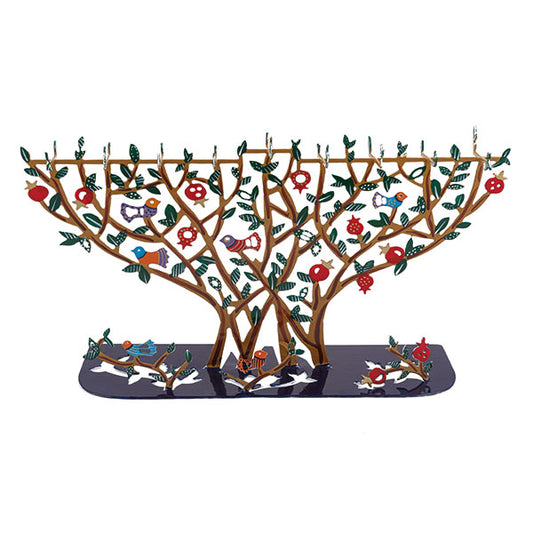 Hanukkah Menorah T-lights - Laser Cut + Hand Painted - Pomegranate Tree