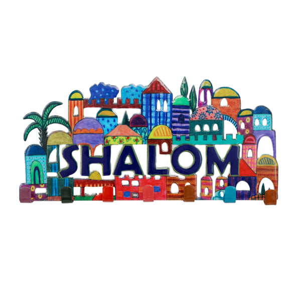 מתלה מפתחות - חיתוך לייזר + ציור - שלום אנגלית - ירושלים