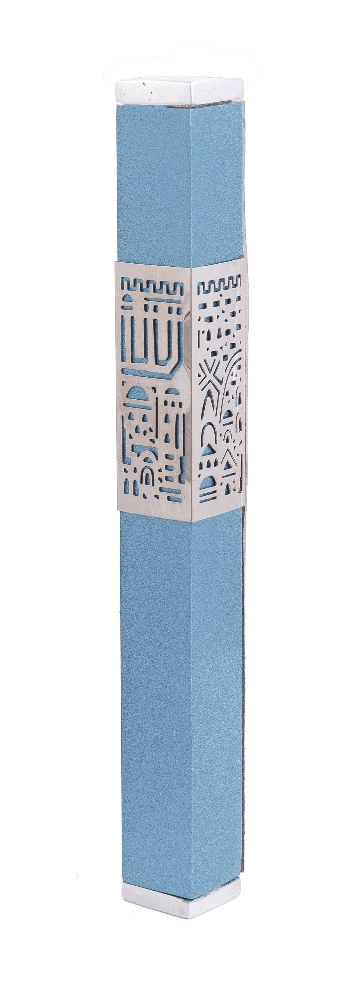 מזוזה + עיטור ירושלים 12 ס״מ תכלת