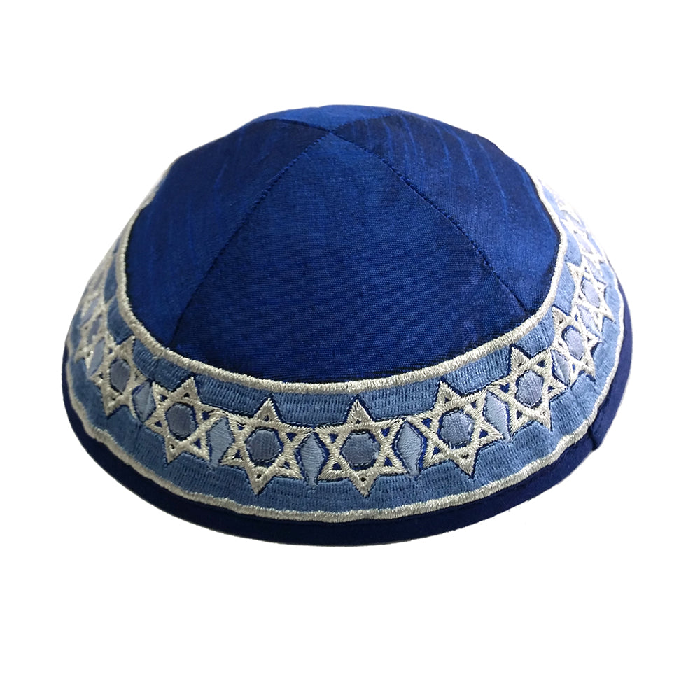 כיפה רקמה - מגן דוד - כחול
