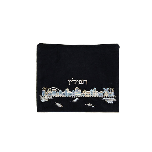 תיק תפילין - קטיפה - ירושלים כחול