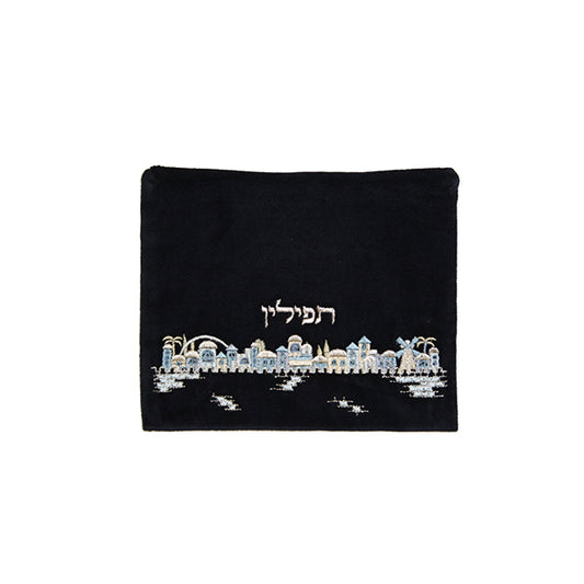 תיק תפילין - קטיפה - ירושלים כחול