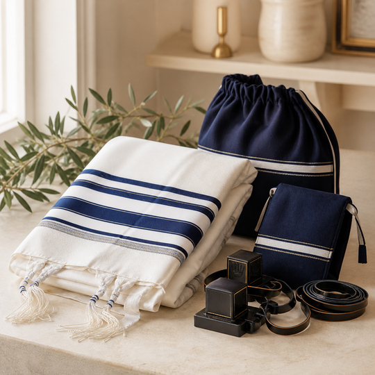 מתנות לבר מצווה – טלית ותיקי טלית ותפילין בגווני כחול ולבן